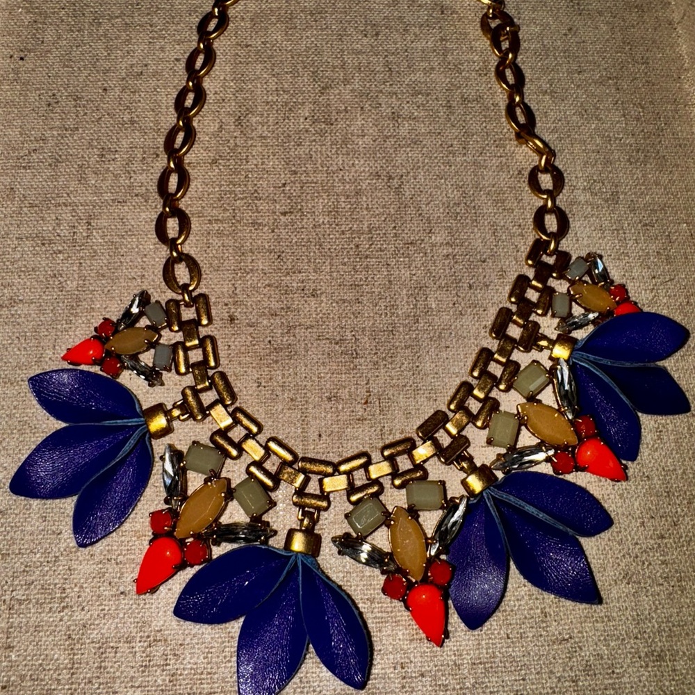Statement Necklace with Blue and Gold Accents